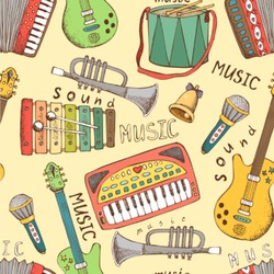 Vintage Musical Instruments Wallpaper & Surface Covering (Water Activated 24"x 24" Sample)