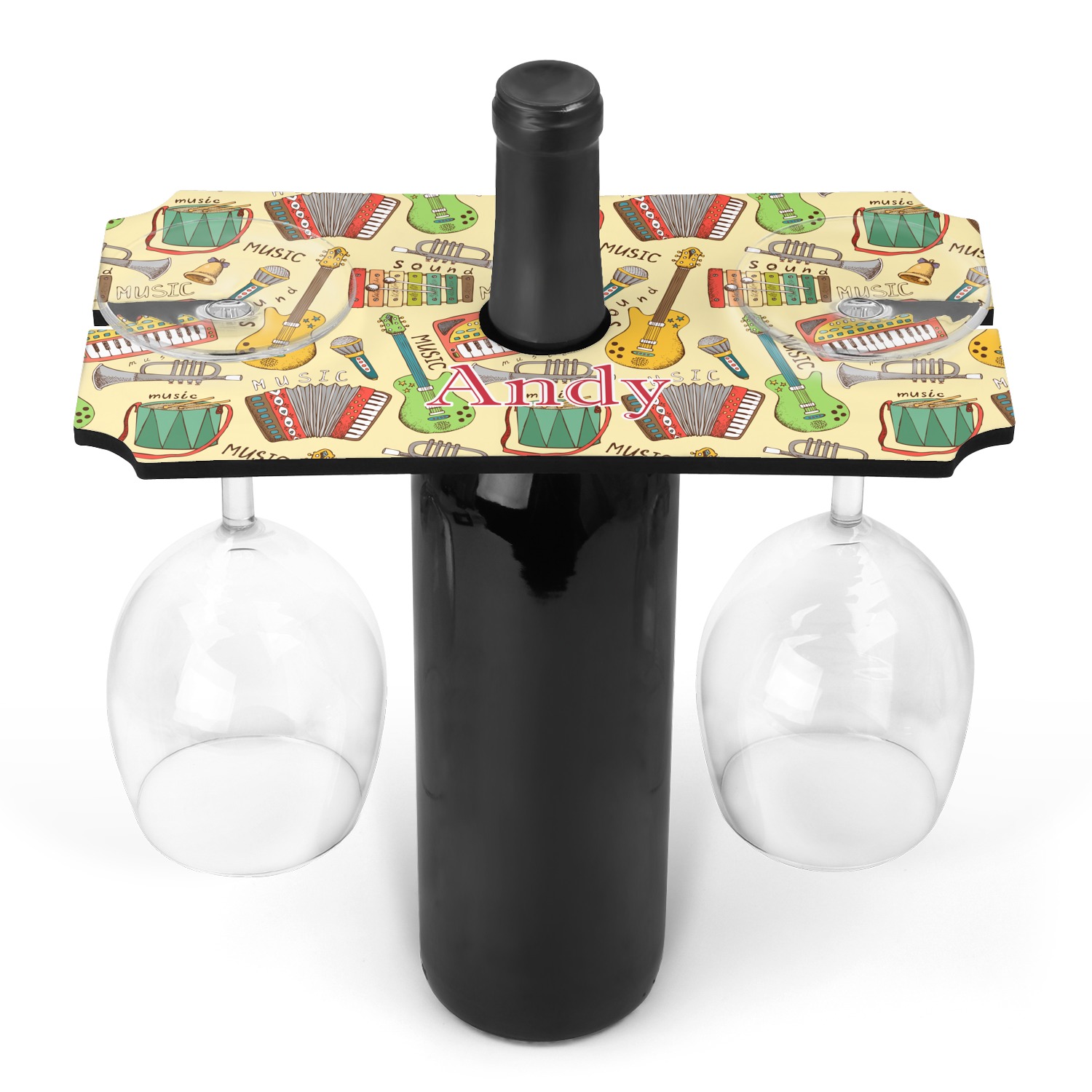 Vintage Musical Instruments Wine Bottle & Glass Holder (Personalized