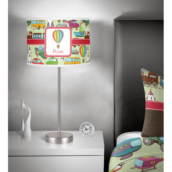 Vintage Transportation 13 inch drum lamp shade - in room