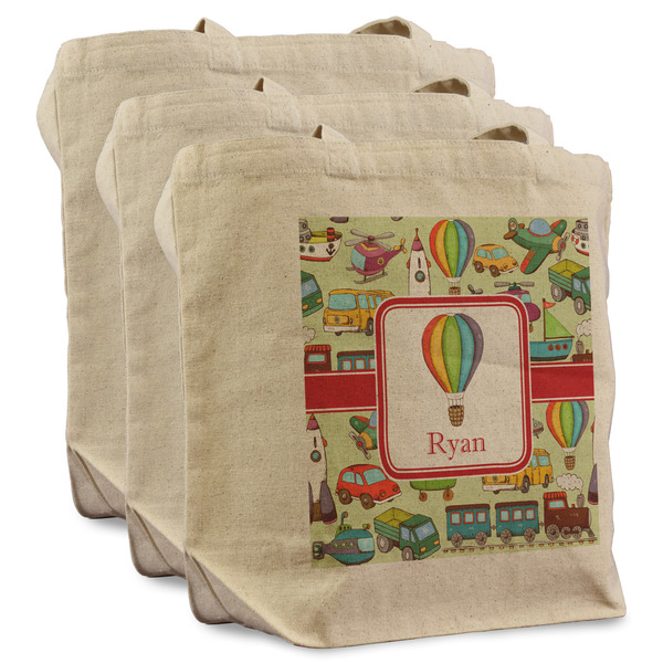 Custom Vintage Transportation Reusable Cotton Grocery Bags - Set of 3 (Personalized)