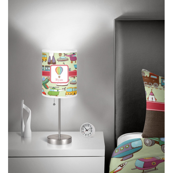 Vintage Transportation 7 inch drum lamp shade - in room