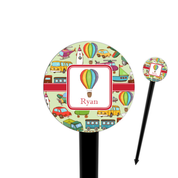 Custom Vintage Transportation 4" Round Plastic Food Picks - Black - Double Sided (Personalized)