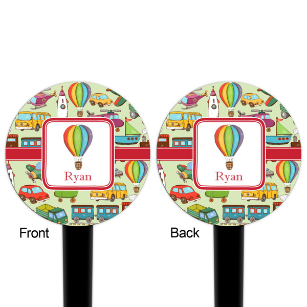 Vintage Transportation Black Plastic 4" Food Pick - Round - Double Sided - Front & Back