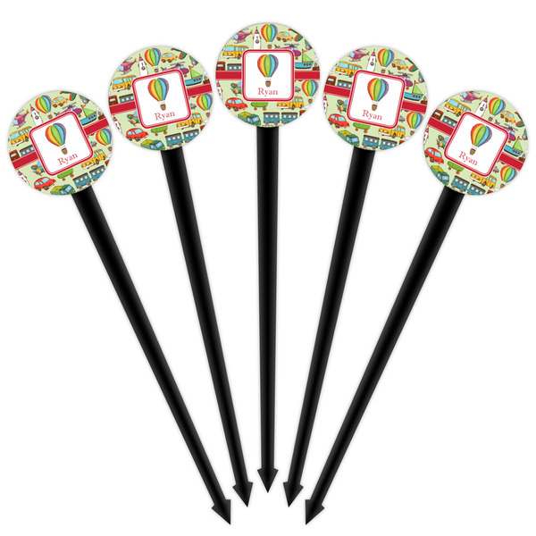 Vintage Transportation Black Plastic 4" Food Pick - Round - Fan View