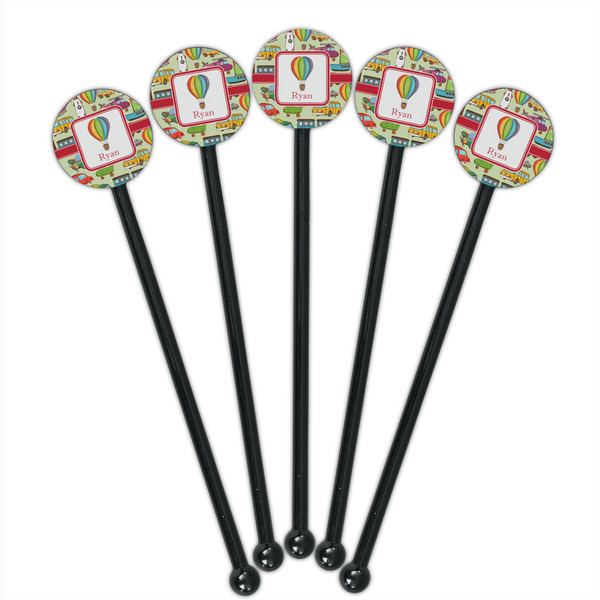 Vintage Transportation Black Plastic 5.5" Stir Stick - Round - Fan View