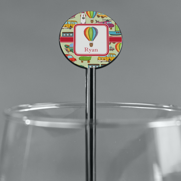 Vintage Transportation Black Plastic 5.5" Stir Stick - Round - Main