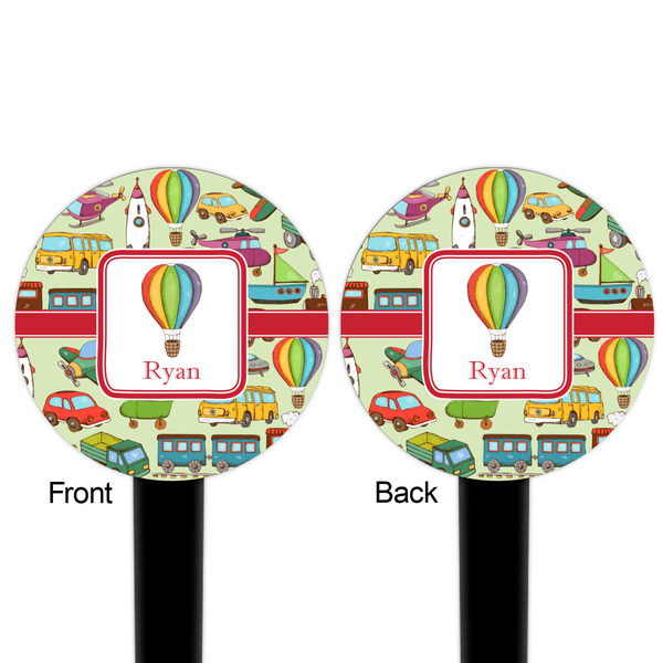 Vintage Transportation Black Plastic 6" Food Pick - Round - Double Sided - Front & Back