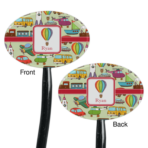 Vintage Transportation Black Plastic 7" Stir Stick - Double Sided - Oval - Front & Back