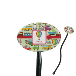 Vintage Transportation 7" Oval Plastic Stir Sticks - Black - Single Sided (Personalized)