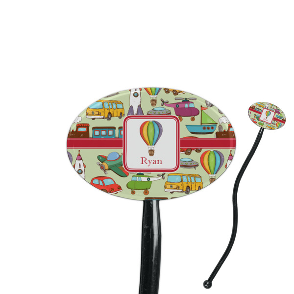 Custom Vintage Transportation 7" Oval Plastic Stir Sticks - Black - Single Sided (Personalized)