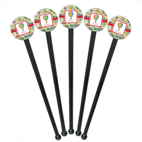 Vintage Transportation Black Plastic 7" Stir Stick - Round - Fan View