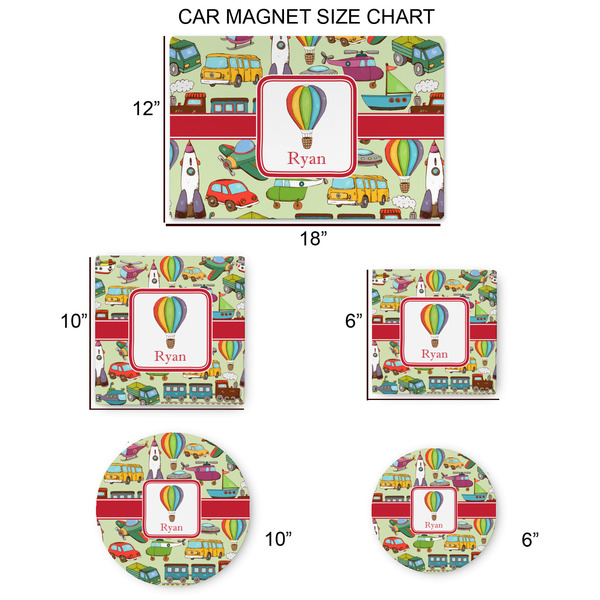 Vintage Transportation Car Magnets - SIZE CHART