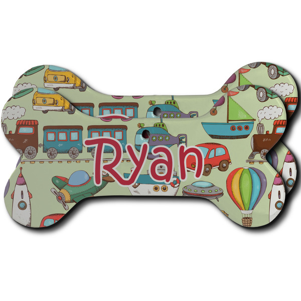Custom Vintage Transportation Ceramic Dog Ornament - Front & Back w/ Name or Text