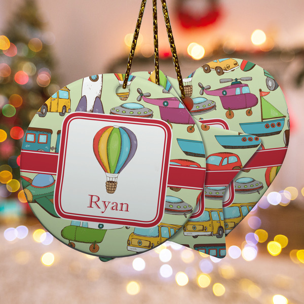 Custom Vintage Transportation Ceramic Ornament w/ Name or Text