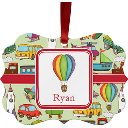 Vintage Transportation Metal Frame Ornament - Double Sided w/ Name or Text