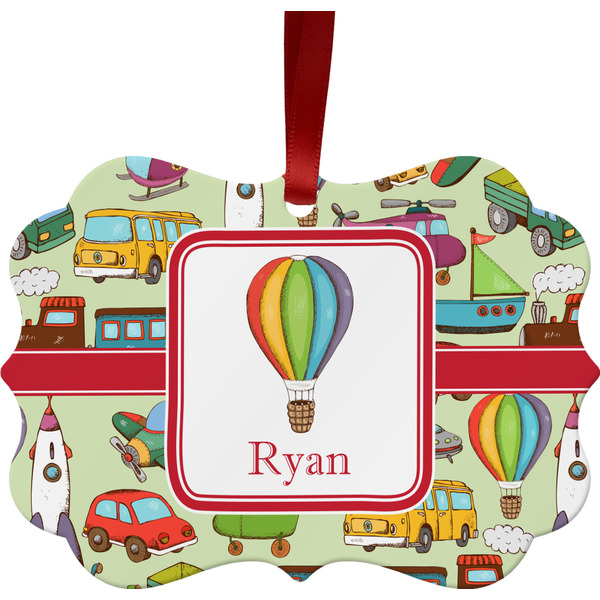 Custom Vintage Transportation Metal Frame Ornament - Double Sided w/ Name or Text