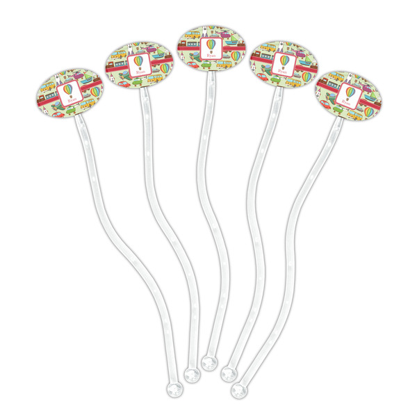 Vintage Transportation Clear Plastic 7" Stir Stick - Oval - Fan