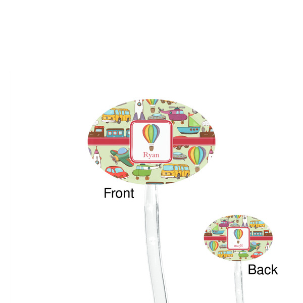 Vintage Transportation Clear Plastic 7" Stir Stick - Oval - Front & Back