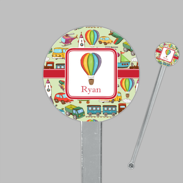 Vintage Transportation Clear Plastic 7" Stir Stick - Round - Closeup