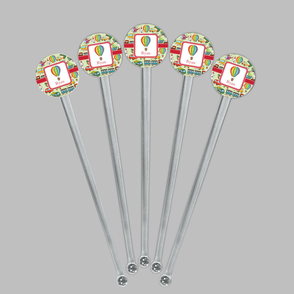 Vintage Transportation Clear Plastic 7" Stir Stick - Round - Fan View