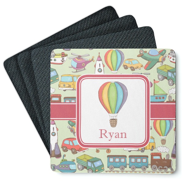 Custom Vintage Transportation Square Rubber Backed Coasters - Set of 4 (Personalized)