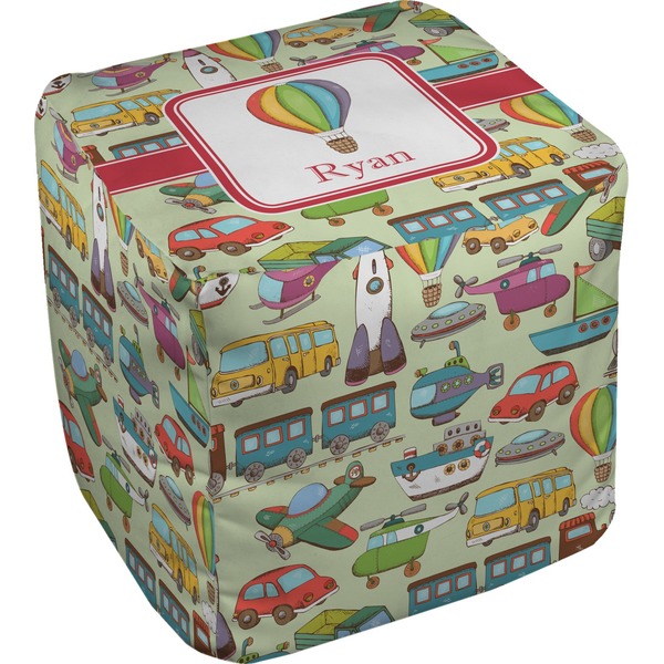 Custom Vintage Transportation Cube Pouf Ottoman - 18" (Personalized)