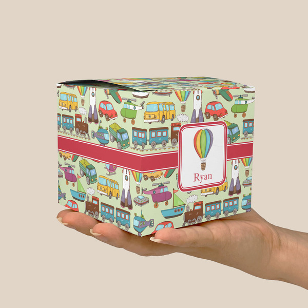 Vintage Transportation Cube Favor Gift Box - On Hand - Scale View