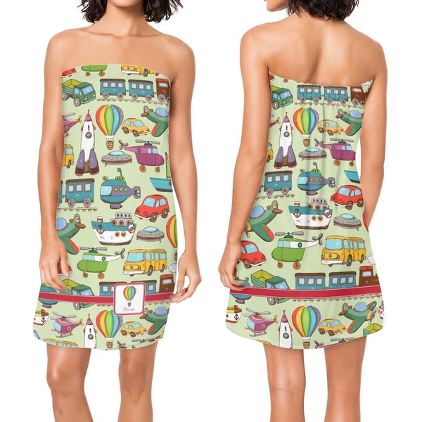 Vintage Transportation Custom Bath Wrap - Front & Back View