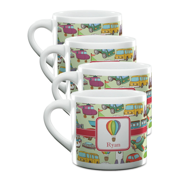 Custom Vintage Transportation Double Shot Espresso Cups - Set of 4 (Personalized)