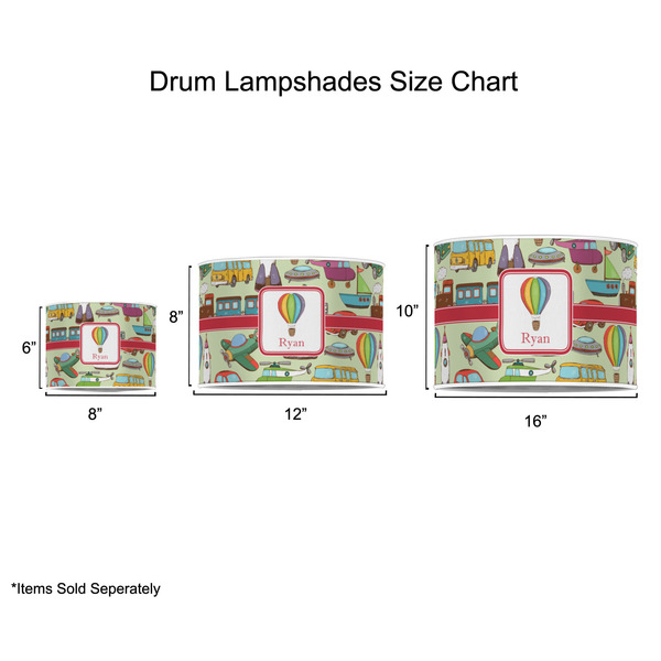 Vintage Transportation Drum Lampshades - Sizing Chart
