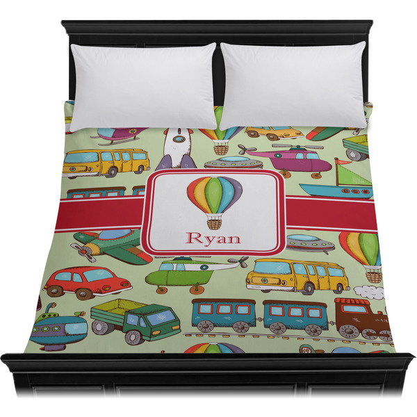 Vintage Transportation Duvet Cover - Queen - On Bed - No Prop