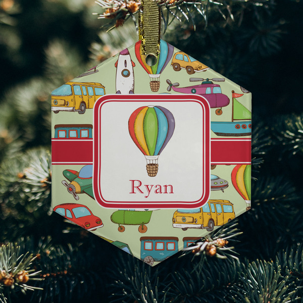 Vintage Transportation Frosted Glass Ornament - Hexagon (Lifestyle)