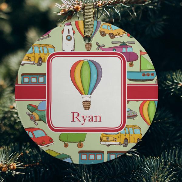 Vintage Transportation Frosted Glass Ornament - Round (Lifestyle)