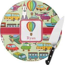 Vintage Transportation Round Glass Cutting Board (Personalized)