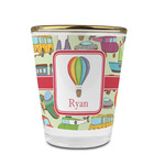 Vintage Transportation Glass Shot Glass - 1.5 oz - with Gold Rim - Set of 4 (Personalized)