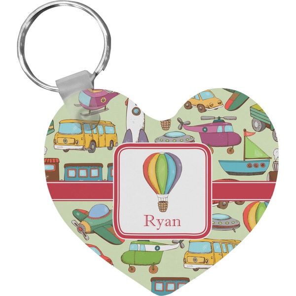 Custom Vintage Transportation Heart Plastic Keychain w/ Name or Text
