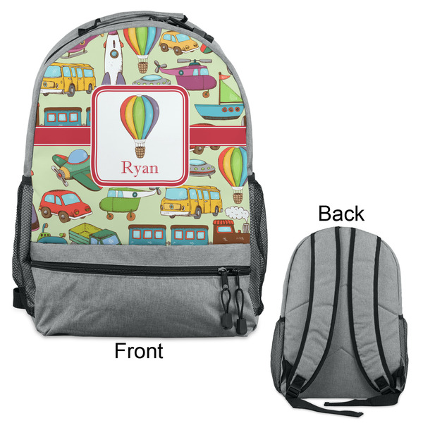 Vintage Transportation Large Backpack - Gray - Front & Back View