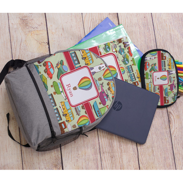 Vintage Transportation Large Backpack - Gray - With Stuff