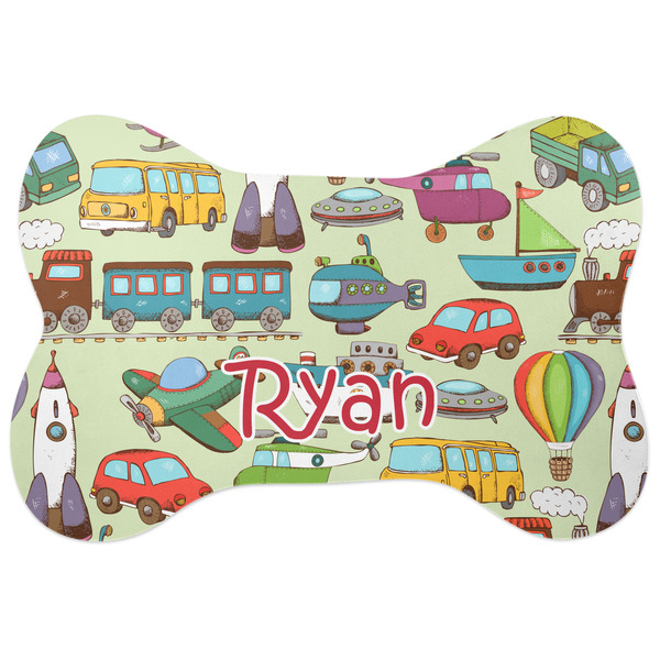 Custom Vintage Transportation Bone Shaped Dog Food Mat (Large) (Personalized)