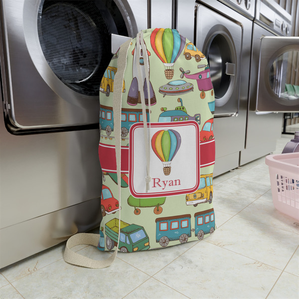 Vintage Transportation Large Laundry Bag - In Context