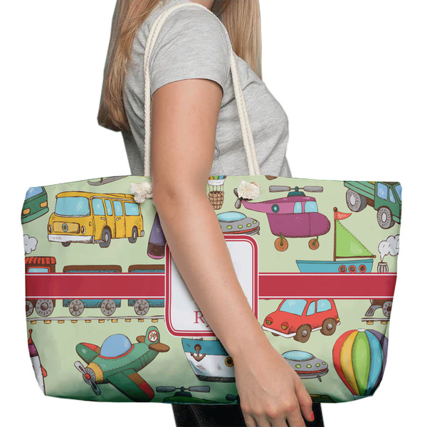 Vintage Transportation Large Rope Tote Bag - In Context View