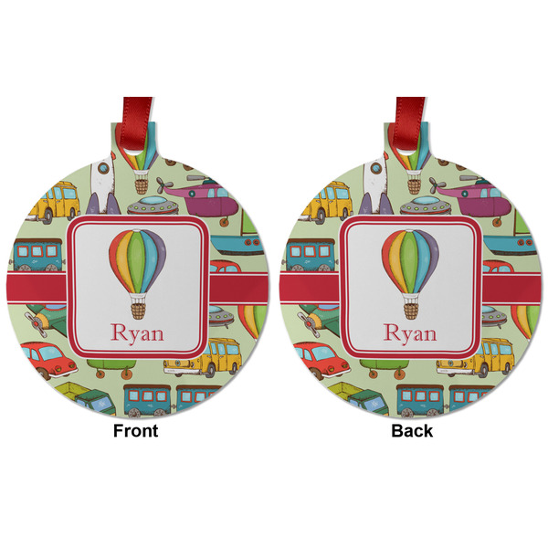 Vintage Transportation Metal Ball Ornament - Front and Back