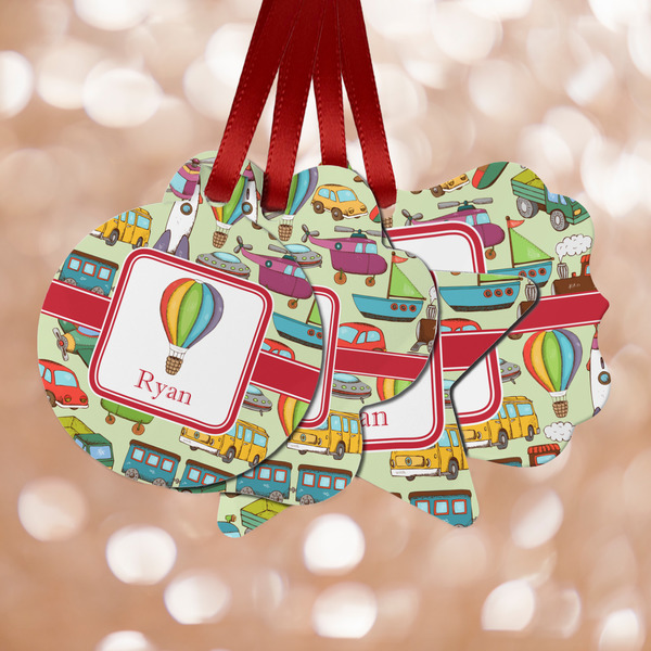 Custom Vintage Transportation Metal Ornaments - Double Sided w/ Name or Text