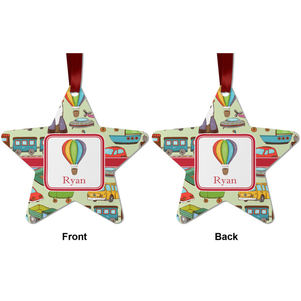 Vintage Transportation Metal Star Ornament - Front and Back