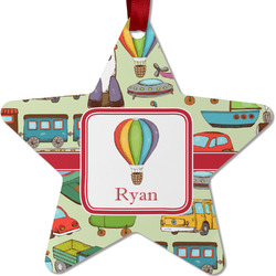 Vintage Transportation Metal Star Ornament - Double Sided w/ Name or Text