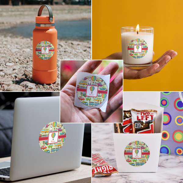 Vintage Transportation Multipurpose Round Labels - In Context