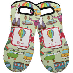 Vintage Transportation Neoprene Oven Mitts - Set of 2 w/ Name or Text