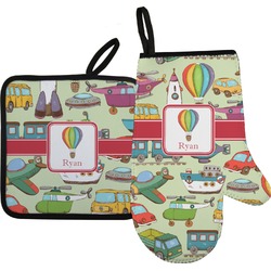 Vintage Transportation Oven Mitt & Pot Holder Set w/ Name or Text