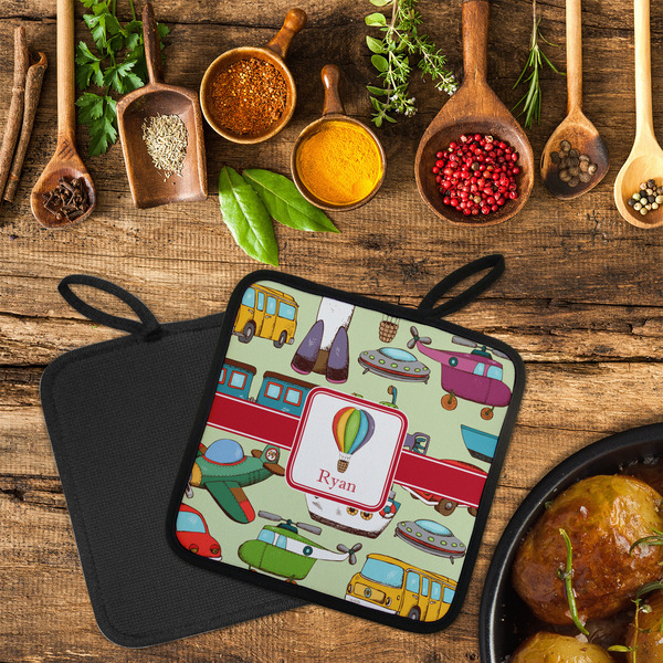 Vintage Transportation Neoprene Pot Holder - Set of 2  LIFESTYLE (Flatlay)