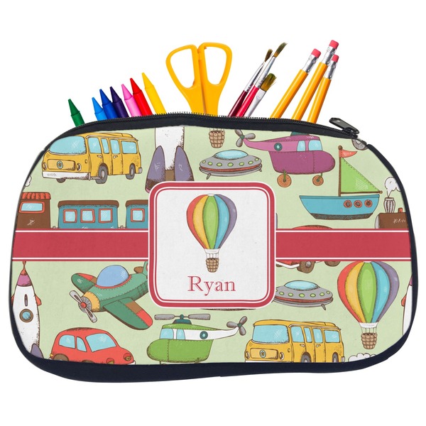 Custom Vintage Transportation Neoprene Pencil Case - Medium w/ Name or Text